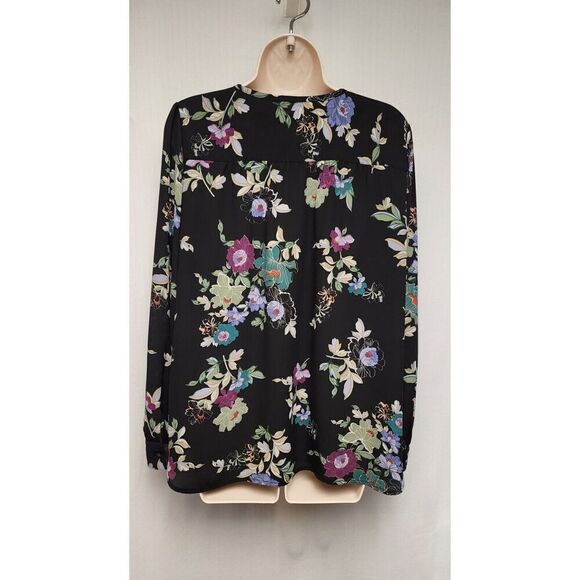 Ann Taylor LOFT Floral Keyhole Tunic Blouse Top Size Small Multicolor Black - Picture 6 of 10